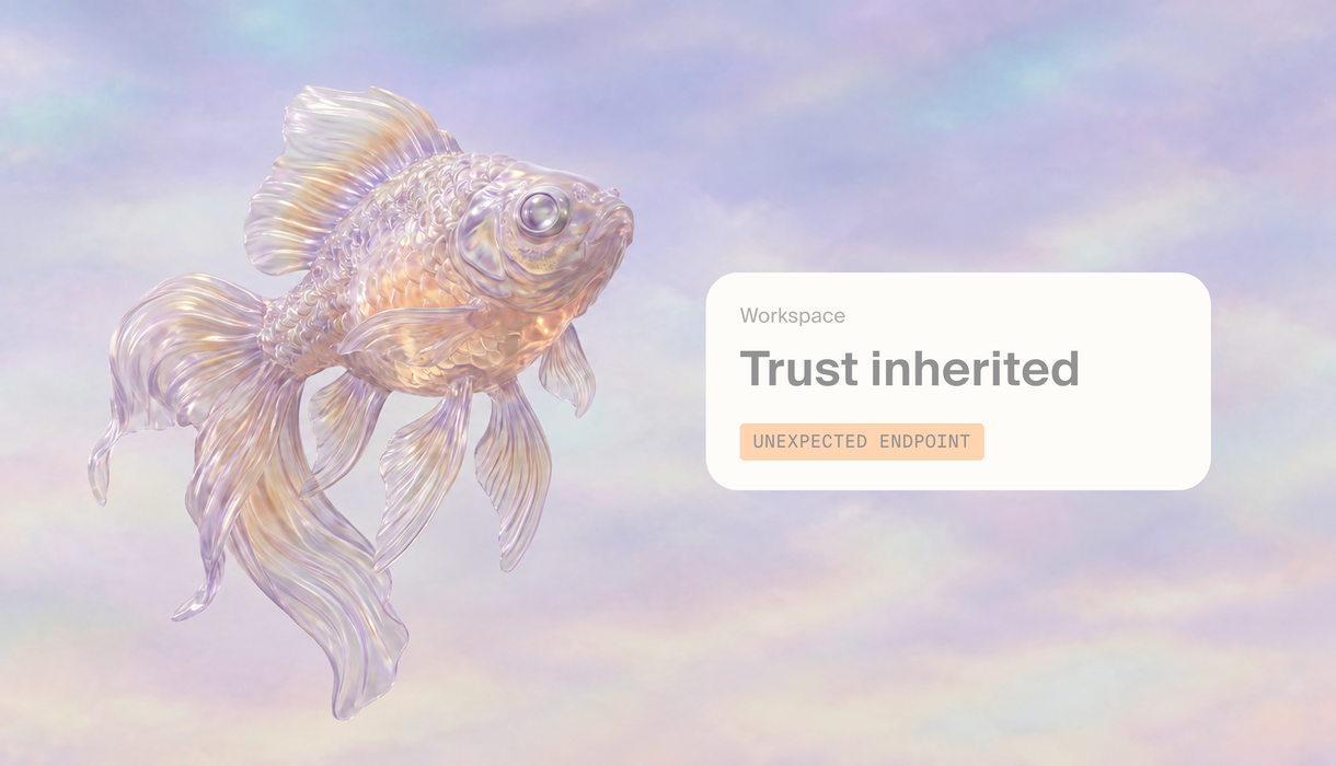 A workspace card reading 'Trust inherited' with an UNEXPECTED ENDPOINT badge